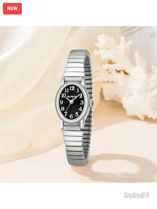 Small Gold Ladies Quartz Watch with Stainless Steel Expansion Band, Easy Reader